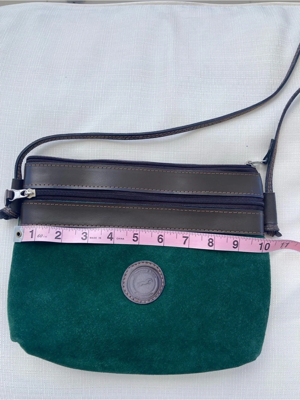 PRETA Genuine Suede & Leather Crossbody Bag Green Brown Made in Argentina NWT